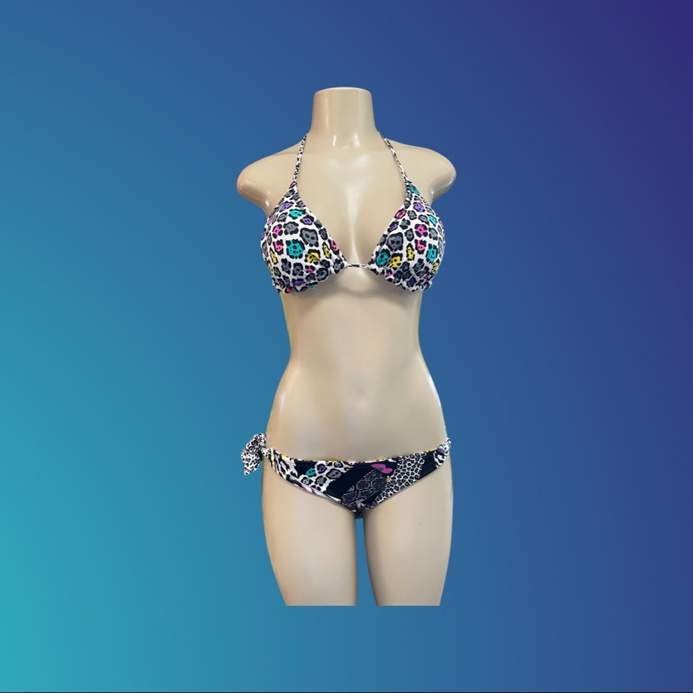 Reversible String Bikini colorful leopard print size S/M - Picture 10 of 16
